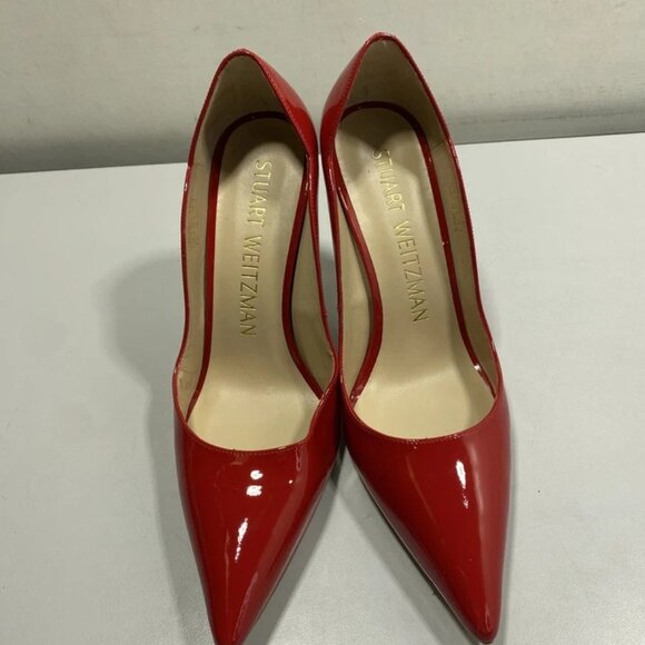 NEW STUART WEITZMAN Women’s Power Pumps Red Patent Leather Size 8.5C Pointed Toe - Picture 10 of 12